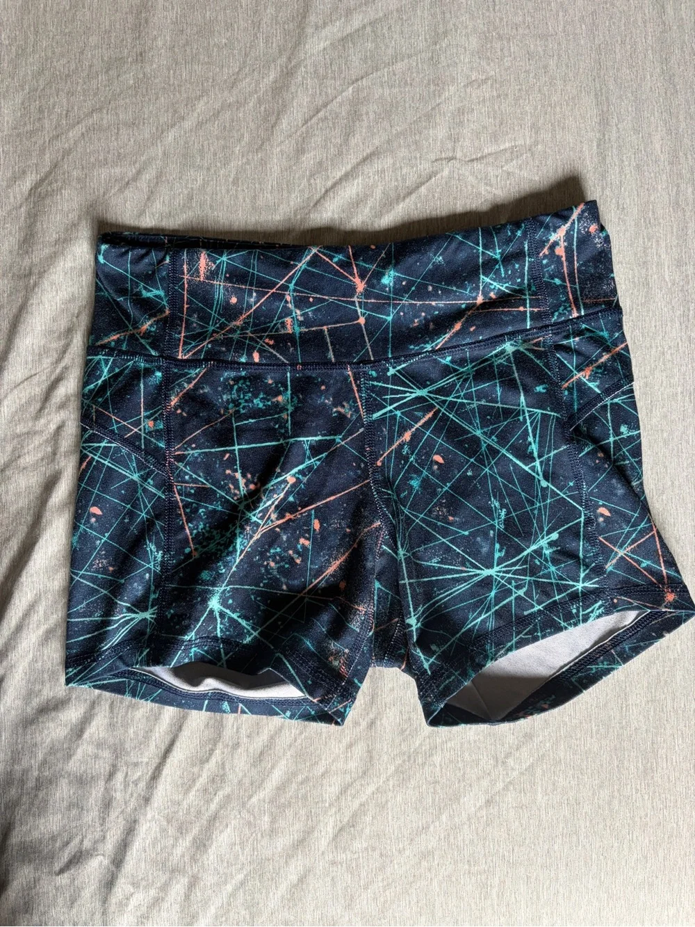 Champion Women's Navy Blue Shorts with Teal & Coral Geo Lines